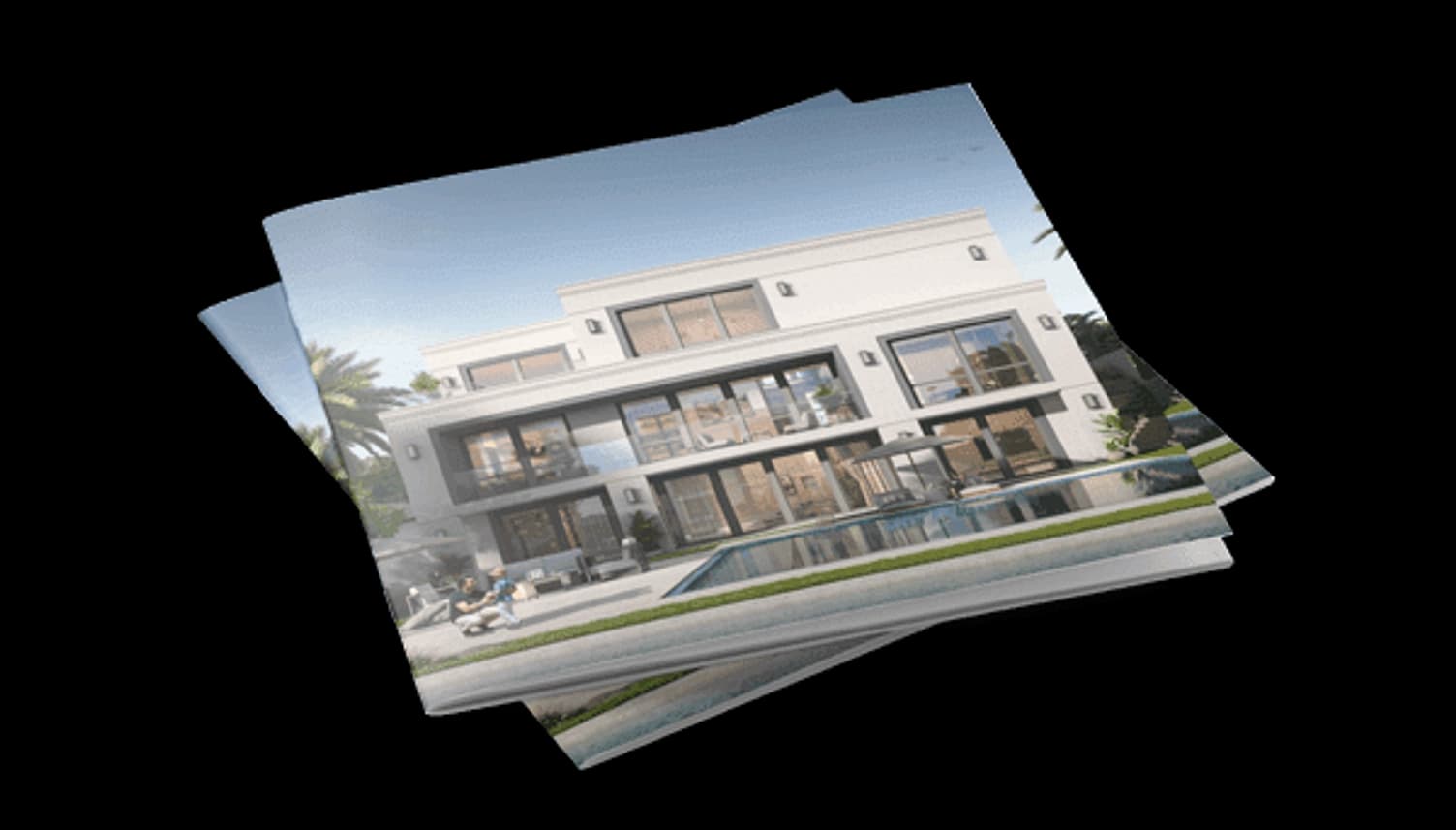 Palmiera villa brochure render — pool & outdoor lounge
