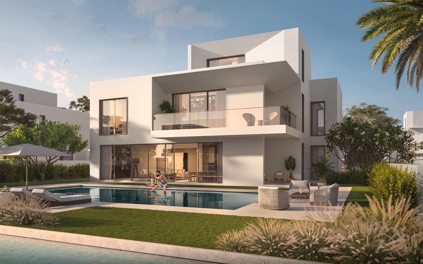 Palmiera 4-bedroom villa exterior — pool side render by Emaar